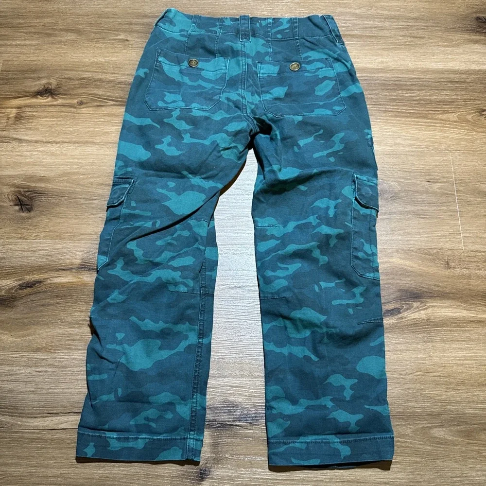 Anthropologie 25 PETITE Austin Cargo Utility Crop Pant Mid-Rise‎ Turquoise Green
